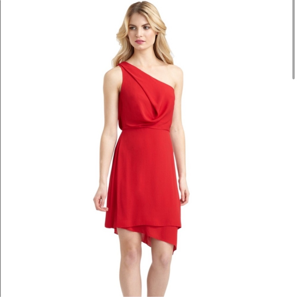 BCBGMaxAzria- “Somara” One Shoulder Dress in RioRed
